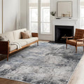 Washable Abstract Rug 5x7 - Soft Vintage Blue Area Rug for Living Room