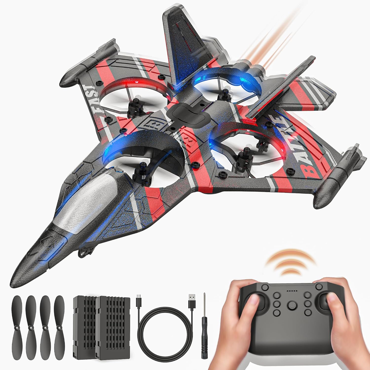 BEZGAR Drones for Kids - 360 Flip Fighter Jet Toy with LED Lights