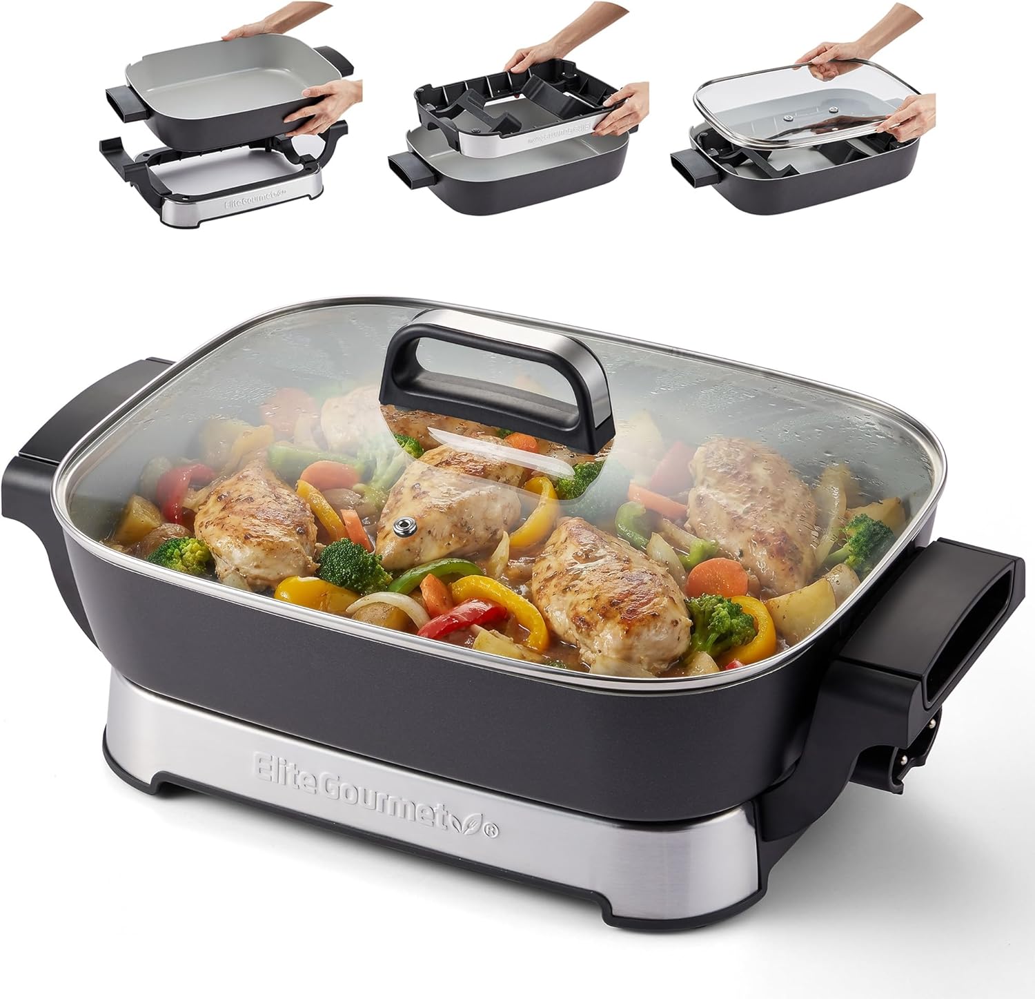 Elite Gourmet Foldable Electric Skillet for Versatile Cooking
