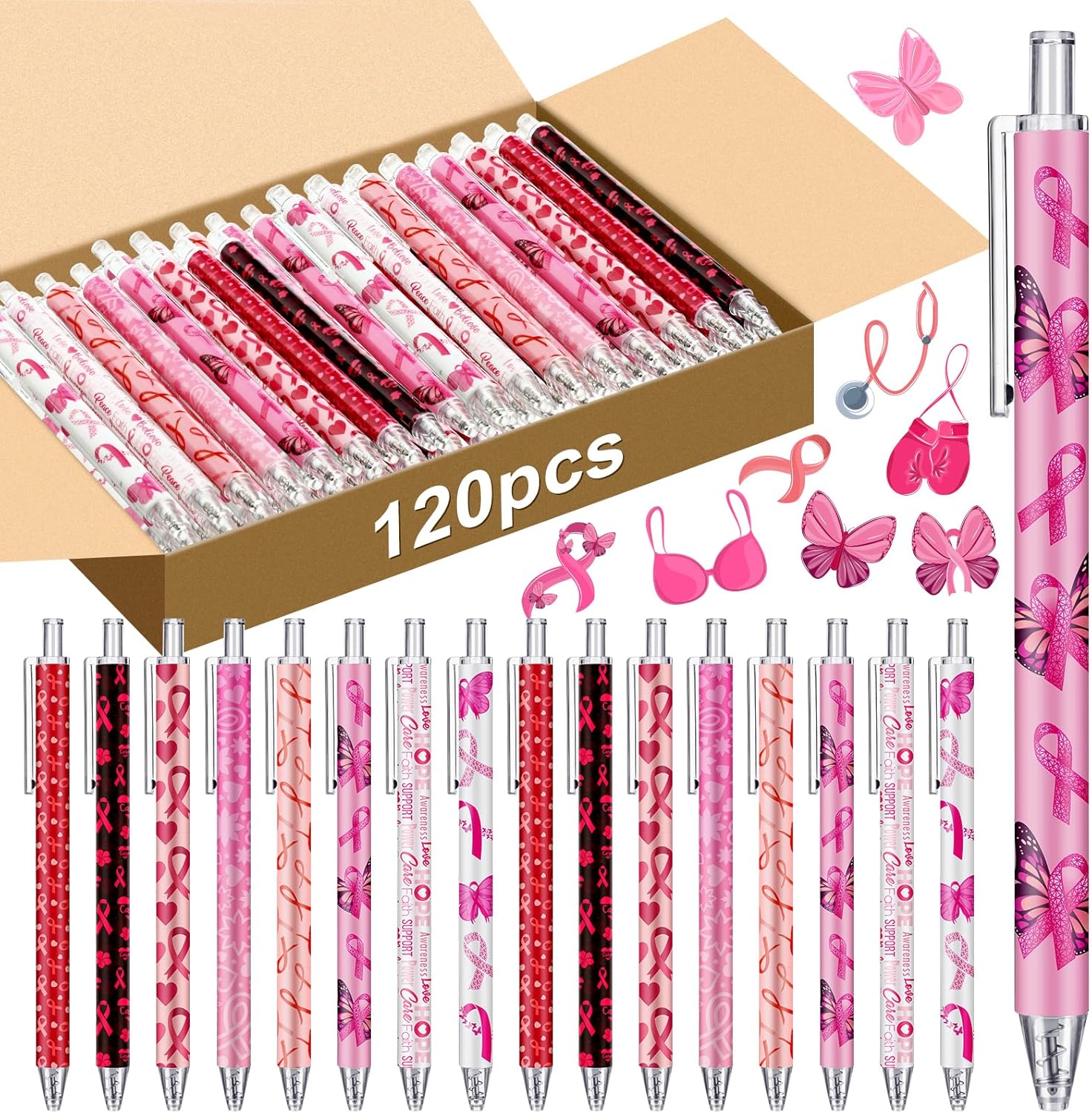 120 Pcs Breast Cancer Awareness Pens for Charity Events and Gifts