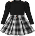 Fuermos Toddler Girl Clothes Puff Sleeve Top and Plaid Skirt Set