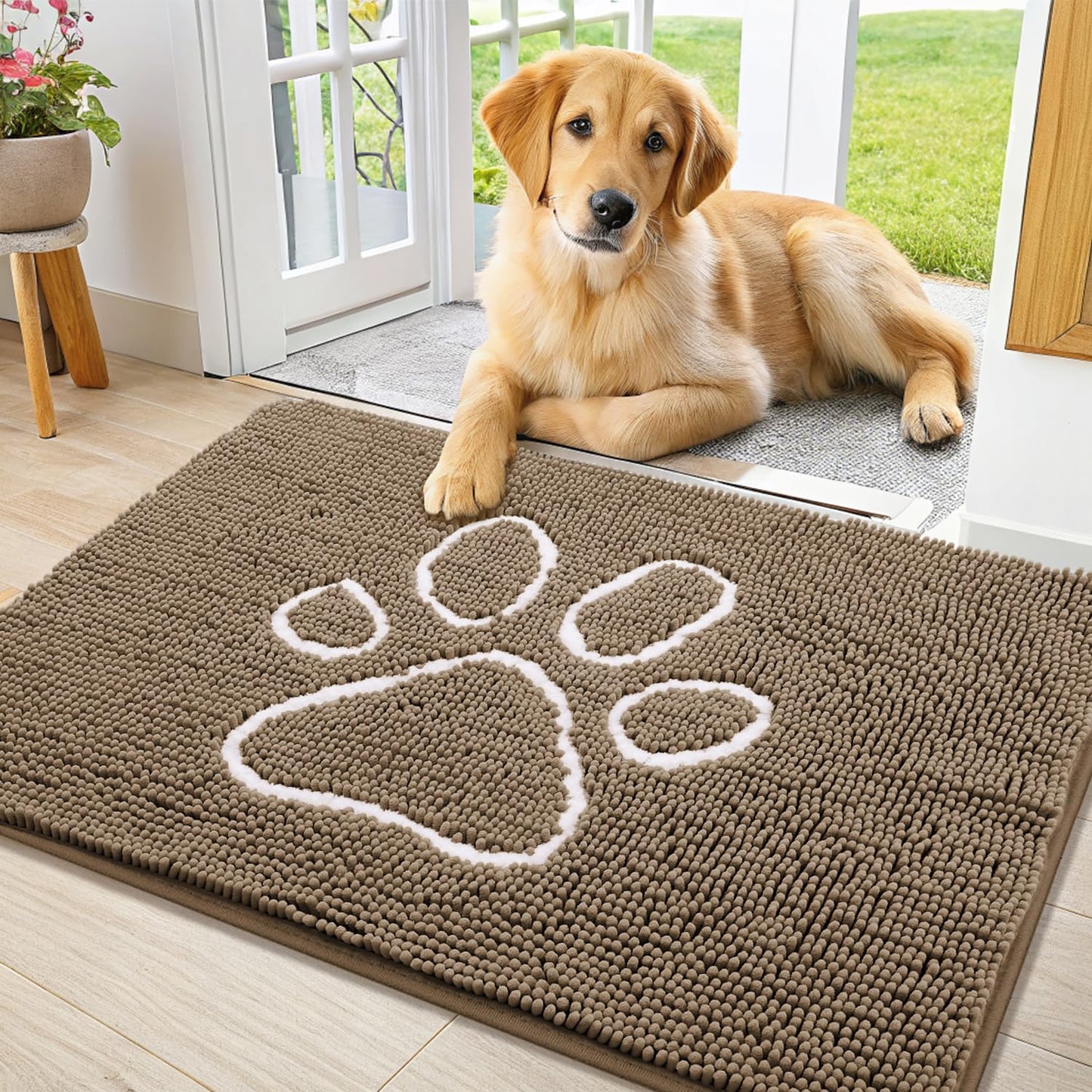 Smiry Dog Door Mat for Muddy Paws - Absorbent Chenille Rug