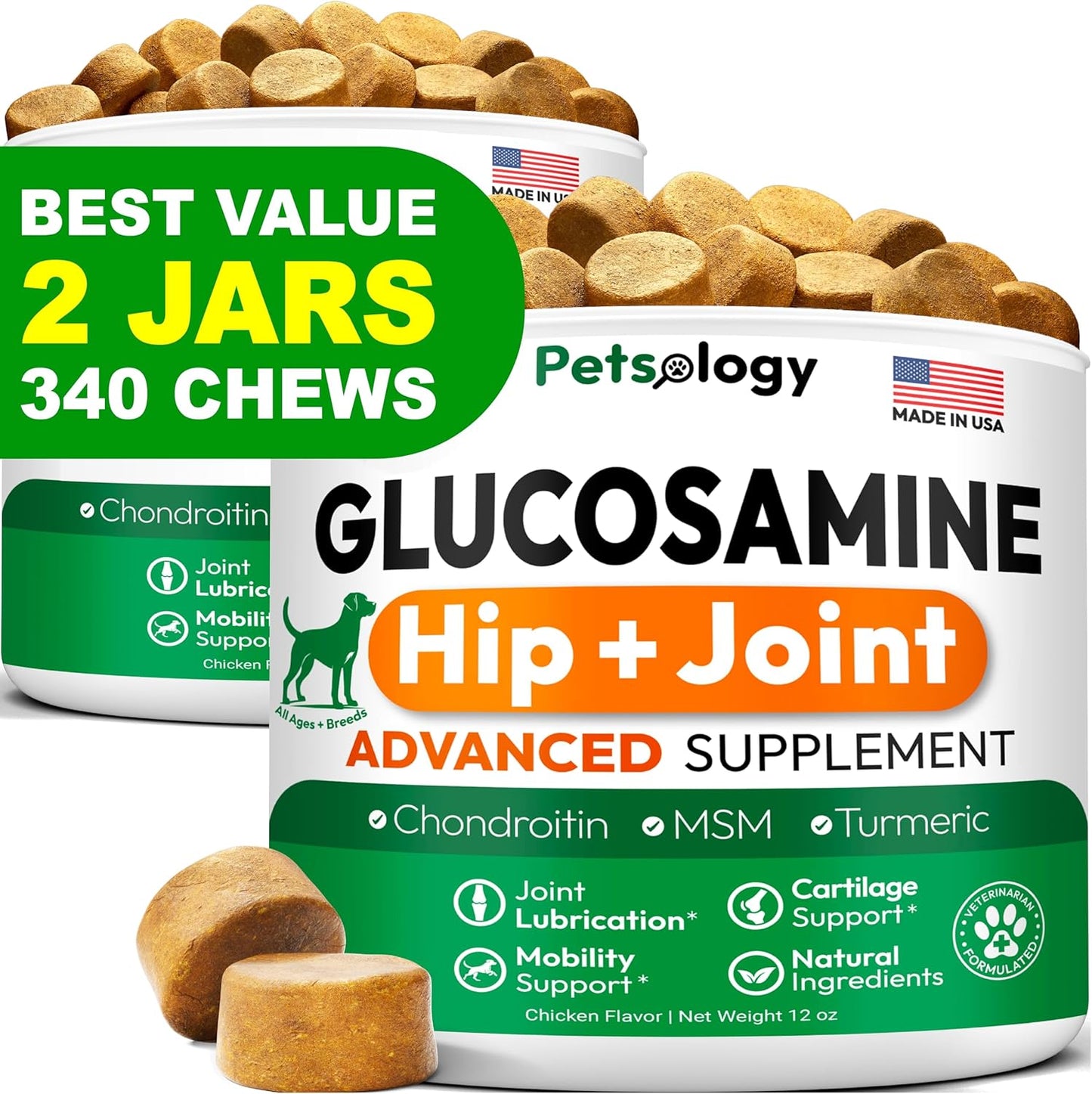 Glucosamine for Dogs - 340 Mobility Chews for Joint Health
