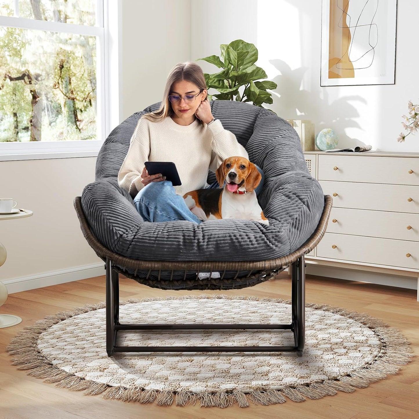 Large Indoor Rocking Chair with Thick Cushion for Comfort