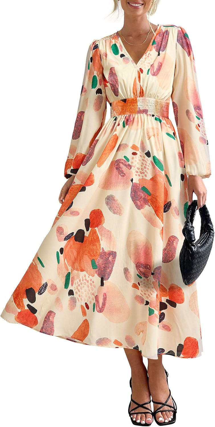 PRETTYGARDEN Women's Floral Midi Dress for Casual Fall Style