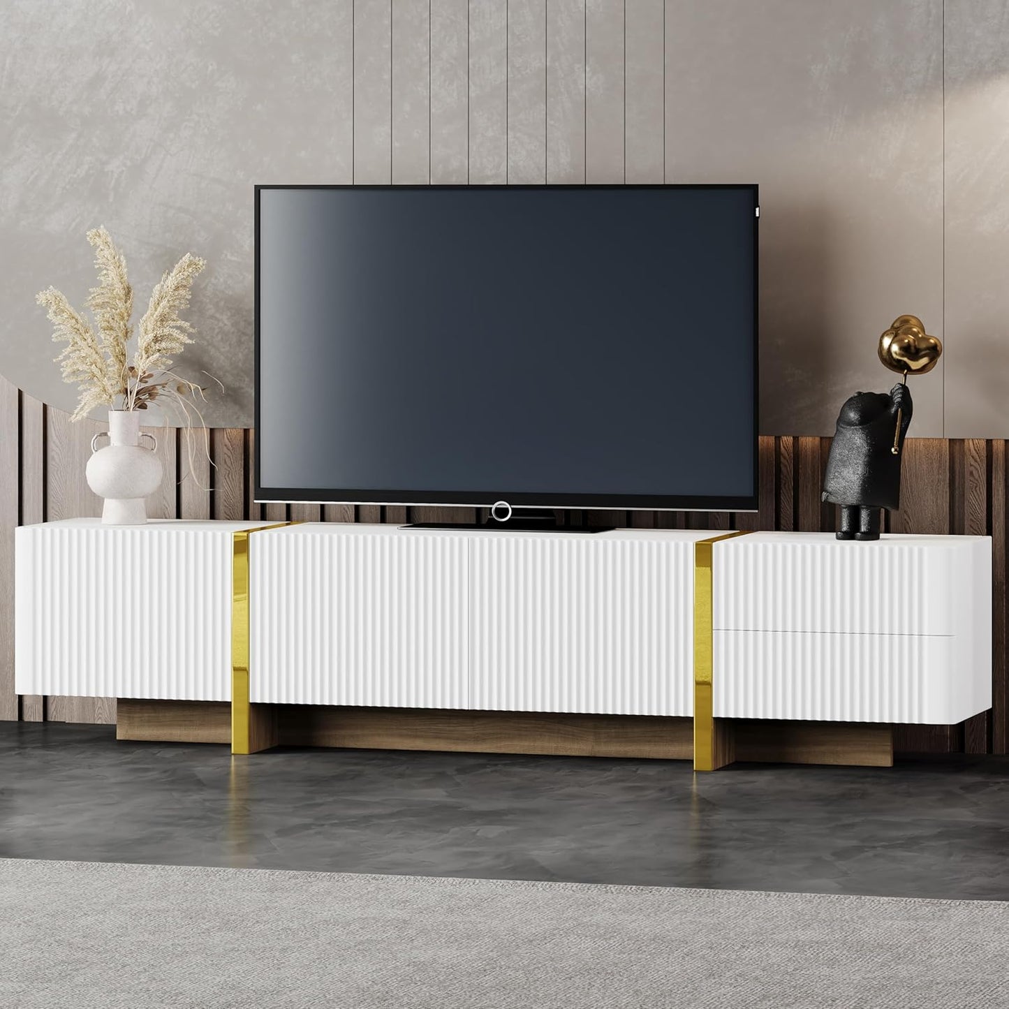 Merax Modern TV Stand w/ Storage, Golden Legs, White