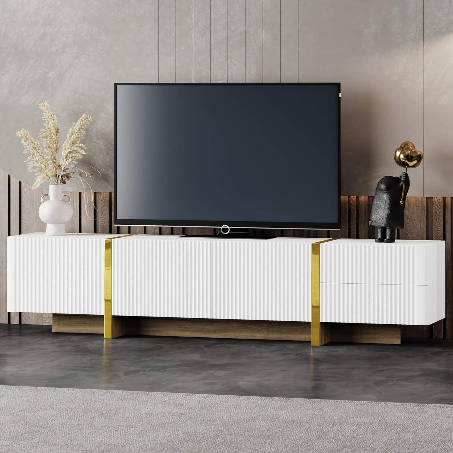 Merax Modern TV Stand w/ Storage, Golden Legs, White
