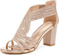 Women's Rhinestone Chunky Block Heel Sandals - Sparkly Dressy Heels
