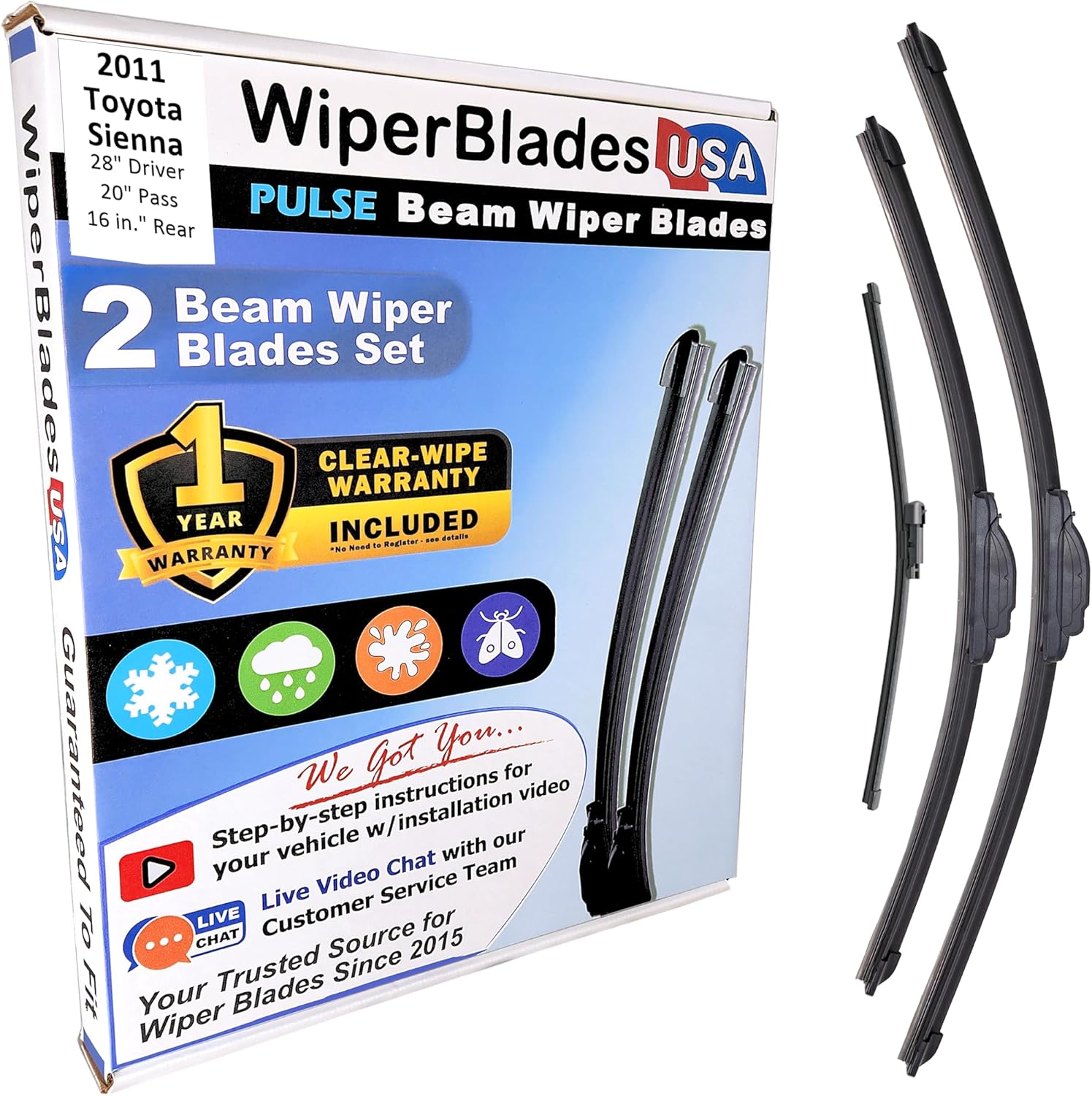 Wiper Blades Set for Toyota Sienna 2011 with 1yr Warranty