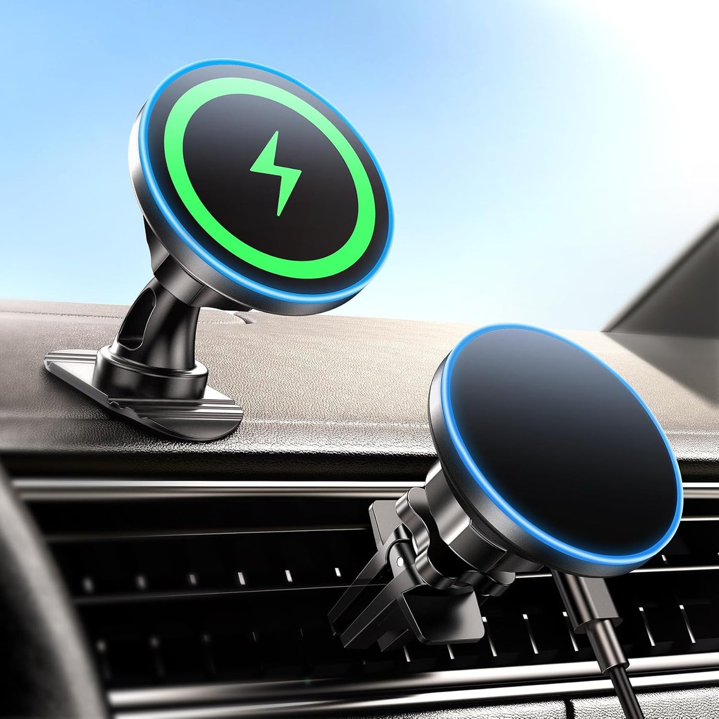 15W 2in1 MagSafe Car Mount Charger for iPhone 16-13, Vent/Dashboard Holder