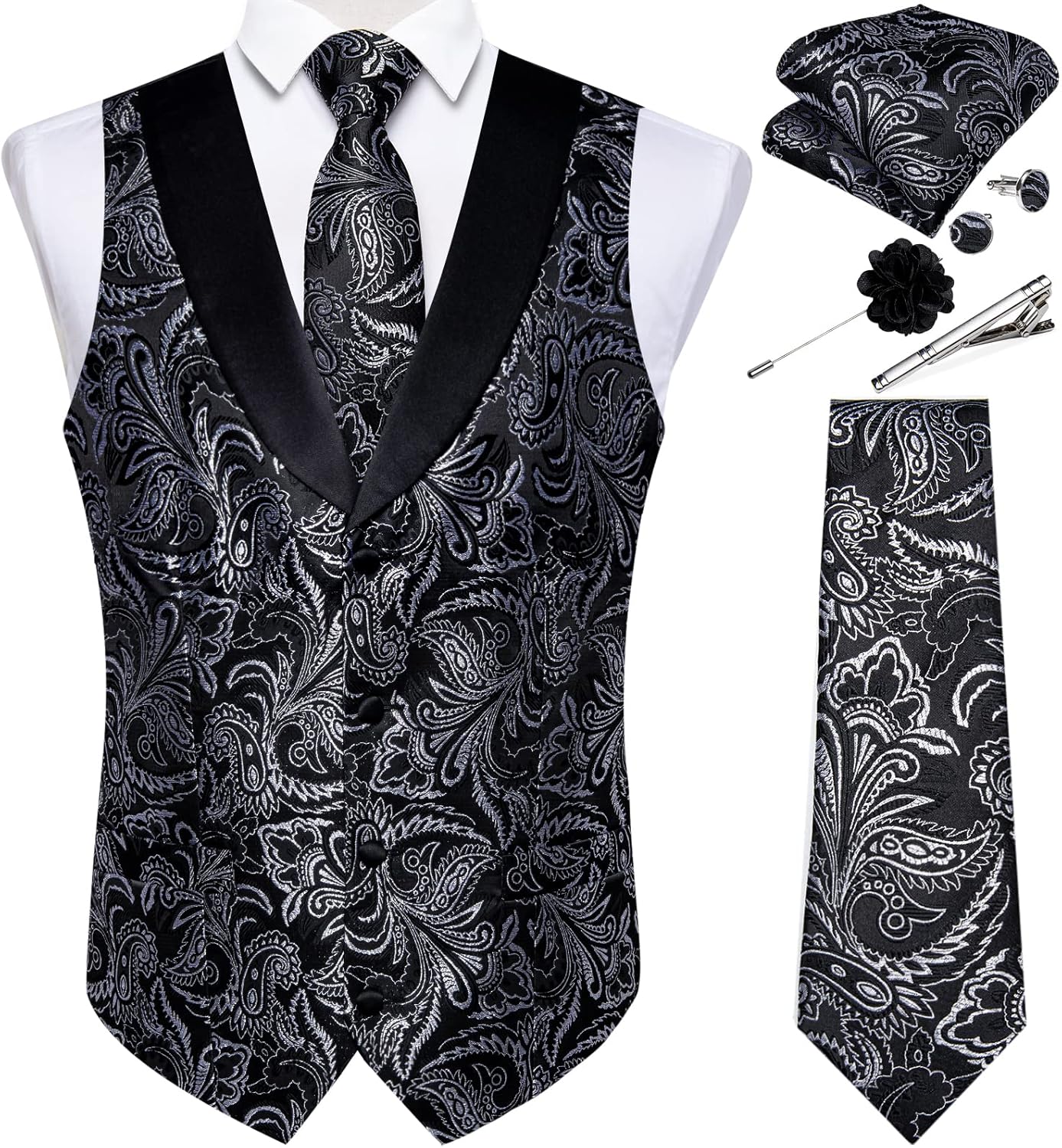 DiBanGu Mens Paisley Suit Vest Set for Weddings and Parties