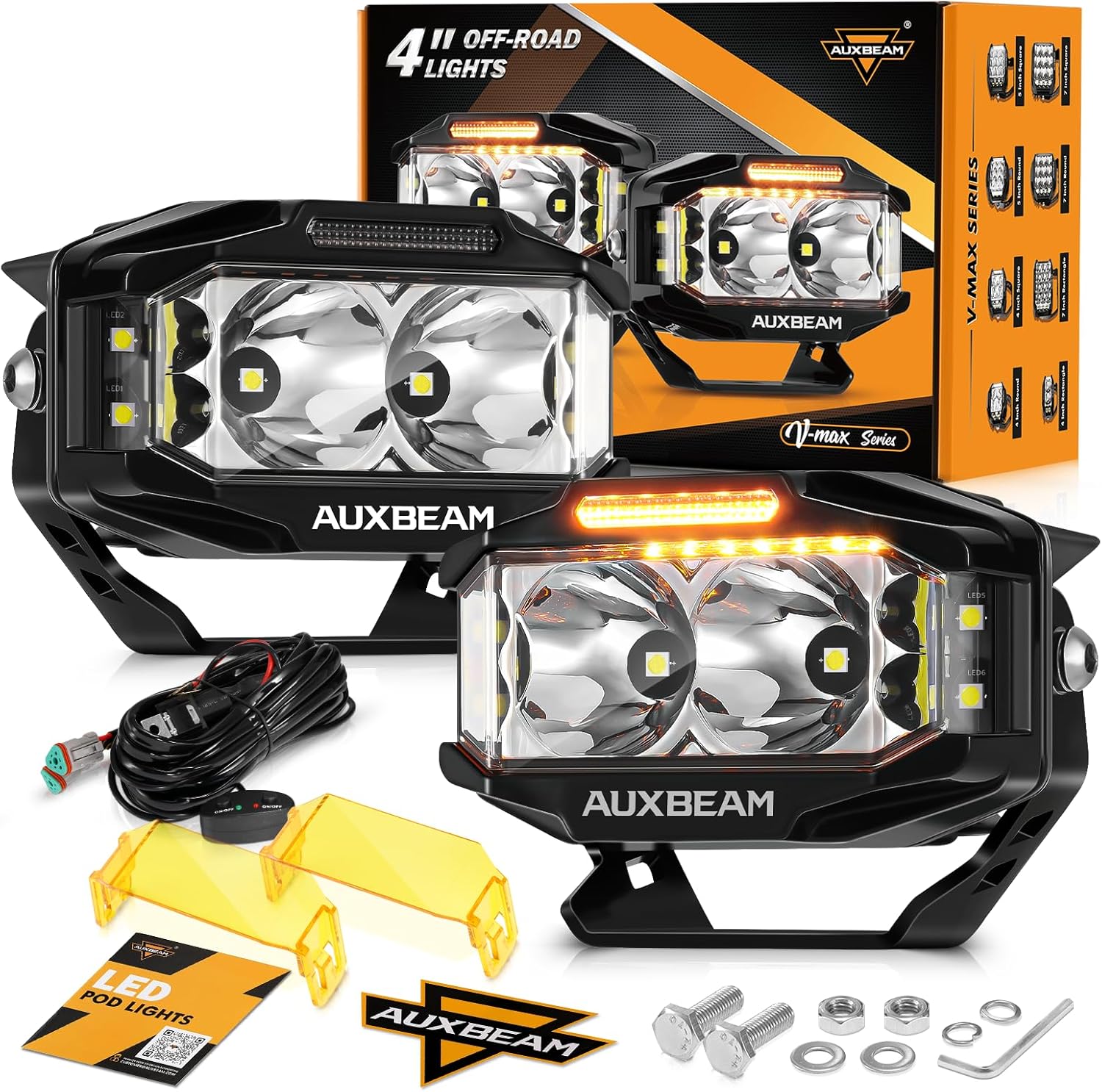 Auxbeam V-MAX Series 72W LED Pod Driving Lights for Offroad