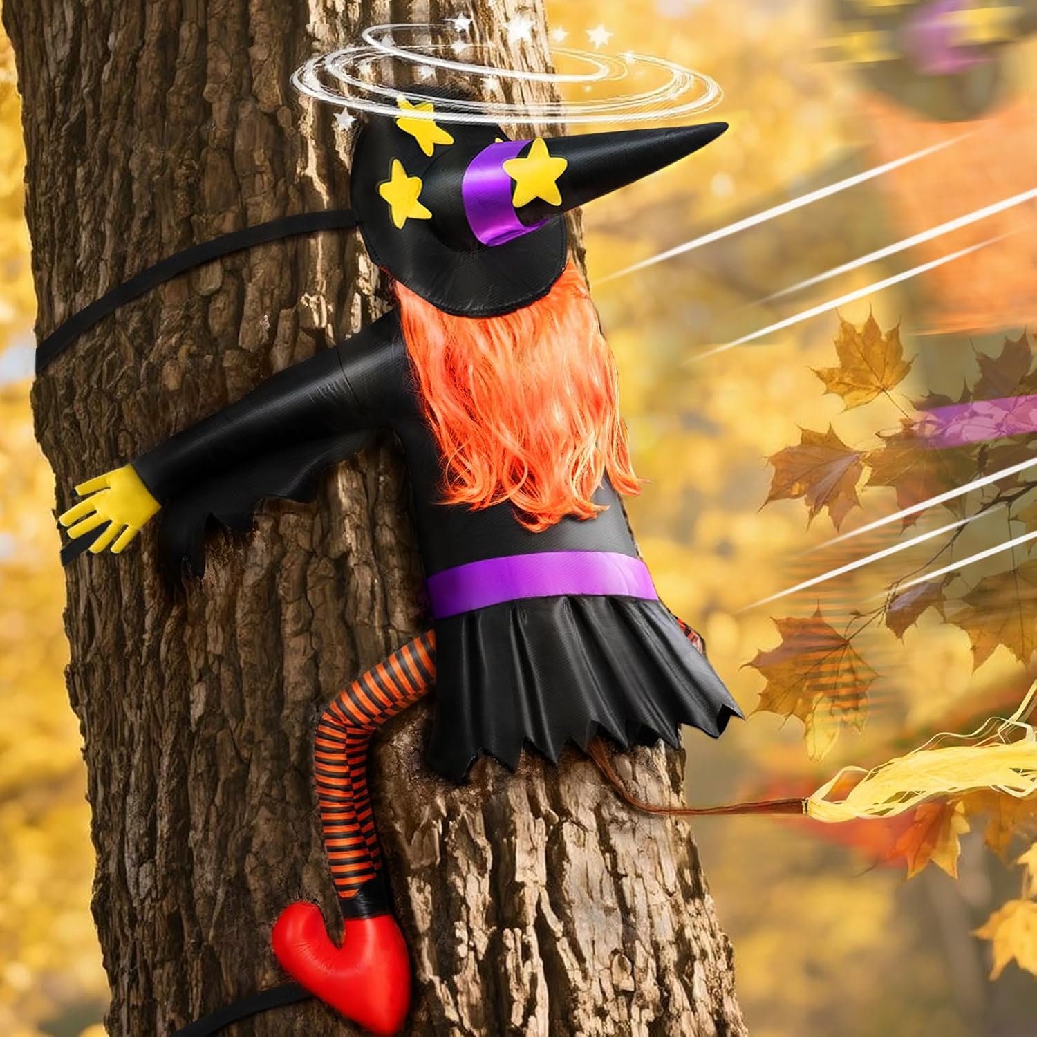 Large Crashing Witch Outdoor Halloween Decorations for Yard Fun