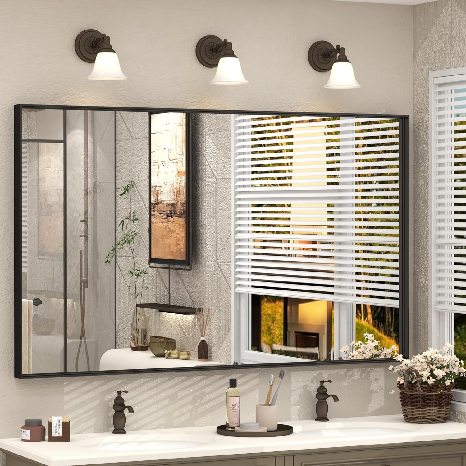 60x36 Inch CHARMOR Black Metal Framed Bathroom Mirror