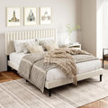 Queen Size Platform Bed Frame with Velvet Headboard - Elegant Comfort