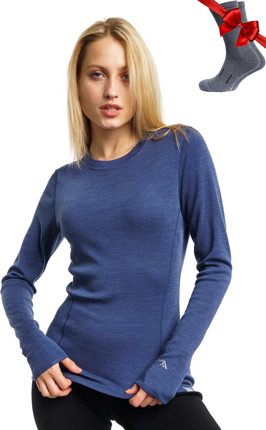 Merino Wool Base Layer Women - Super Soft Thermal Shirt & Socks