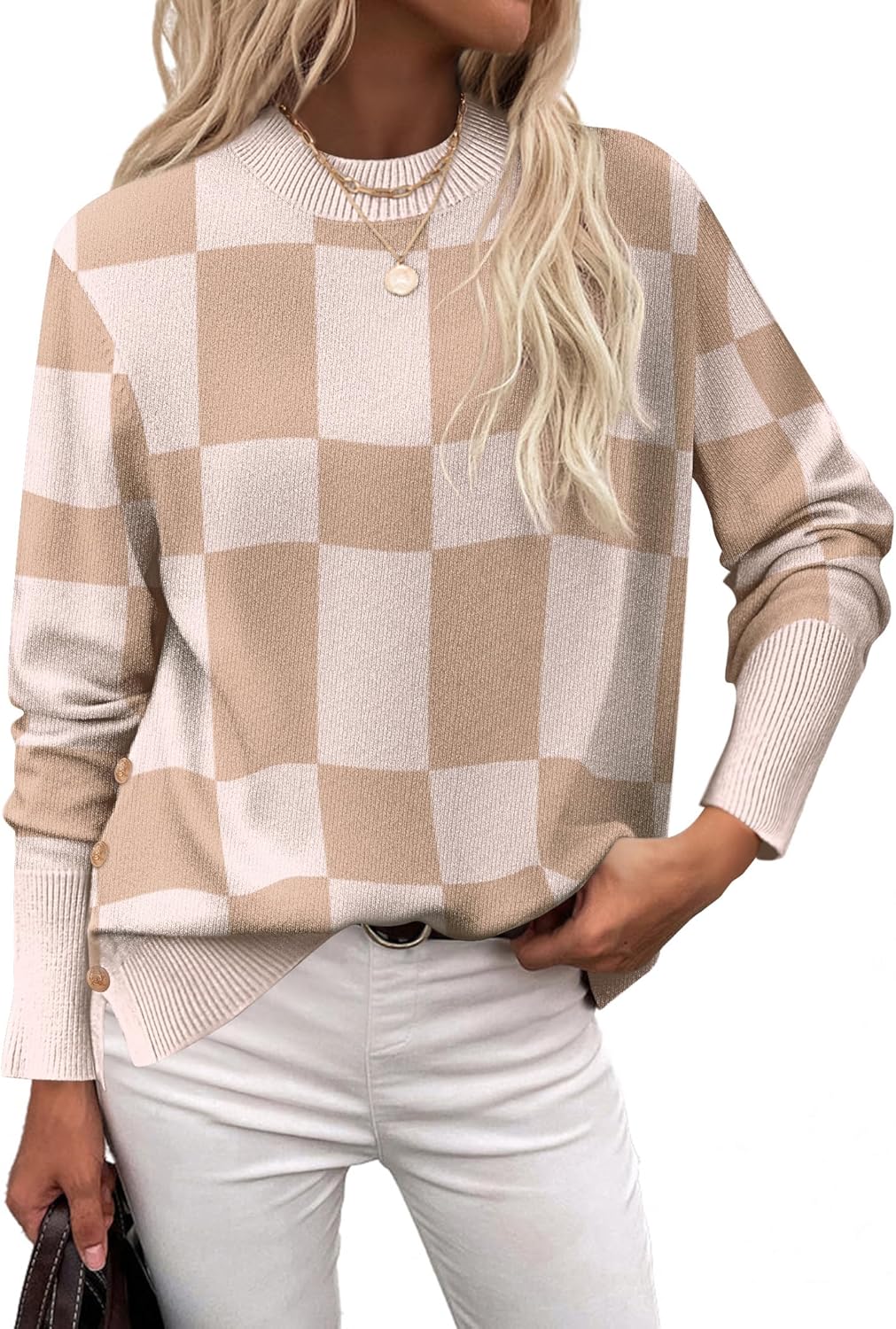 Zeagoo Women's Sweaters Loose Knit Side Button Casual Pullover