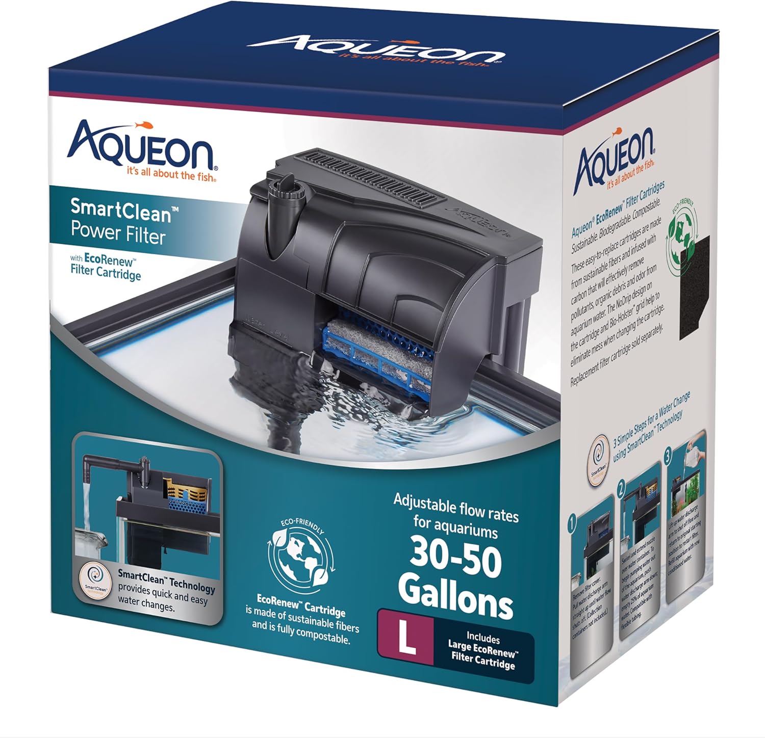 Aqueon SmartClean Power Filter for 30-50 Gallon Aquariums