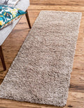 Unique Loom Solid Shag Area Rug Runner 2ft 6in x 19ft 8in Taupe - Cozy