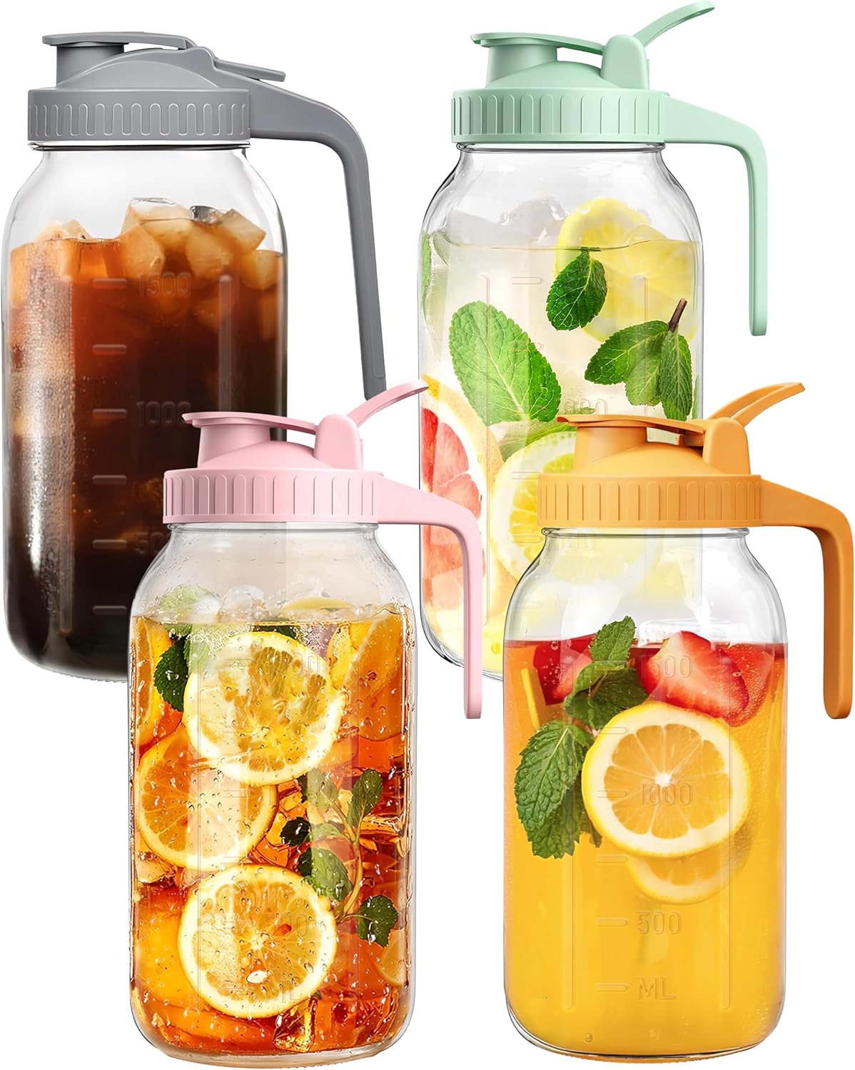 64oz Large Glass Pitcher with Lid & Spout for Iced Drinks