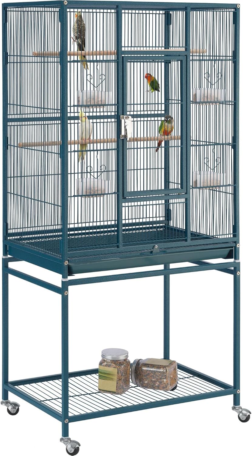 Large Parrot Cage for Small Birds with Rolling Stand and Safety