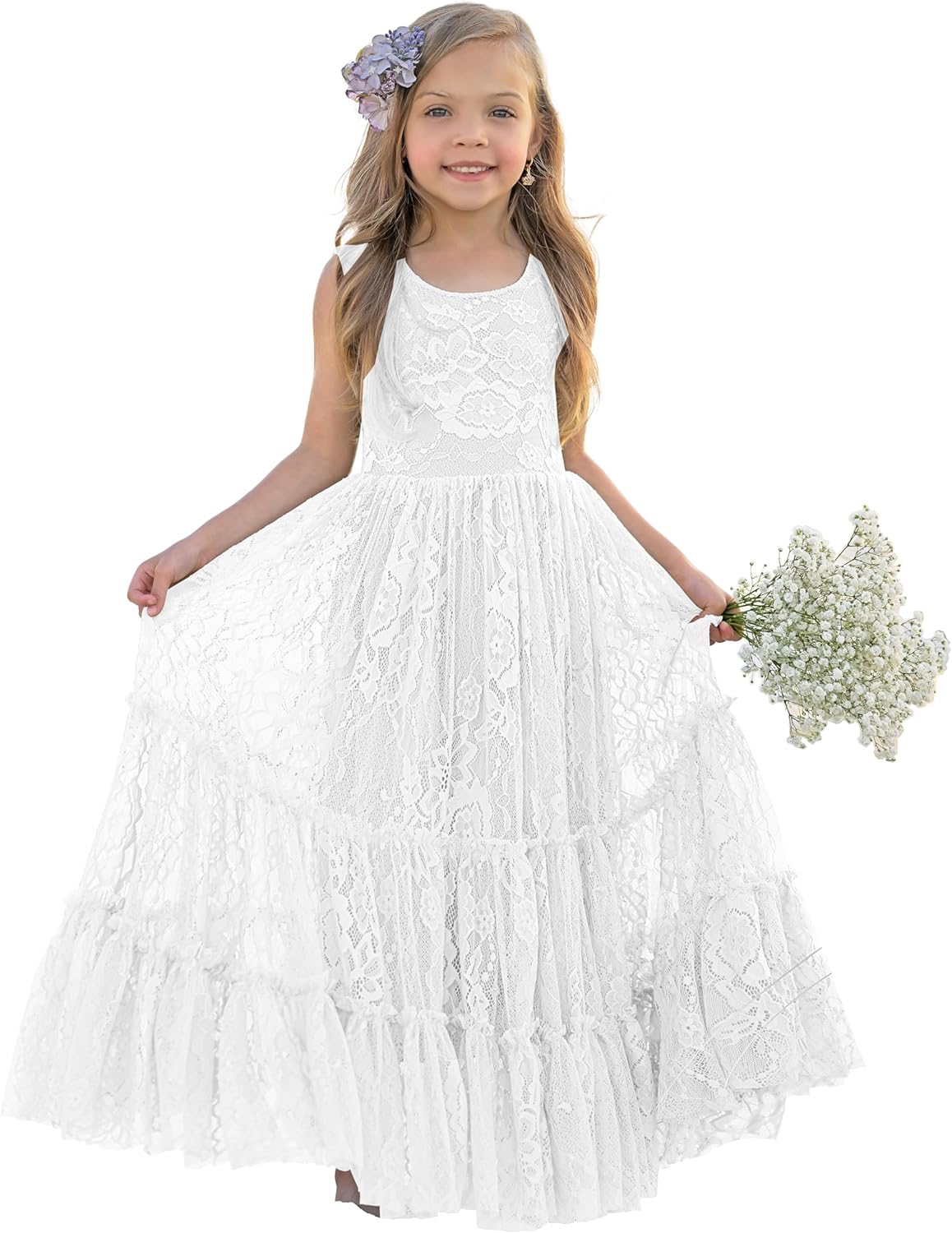 Flower Girl Dress Lace Boho Toddler Dresses for Special Occasions
