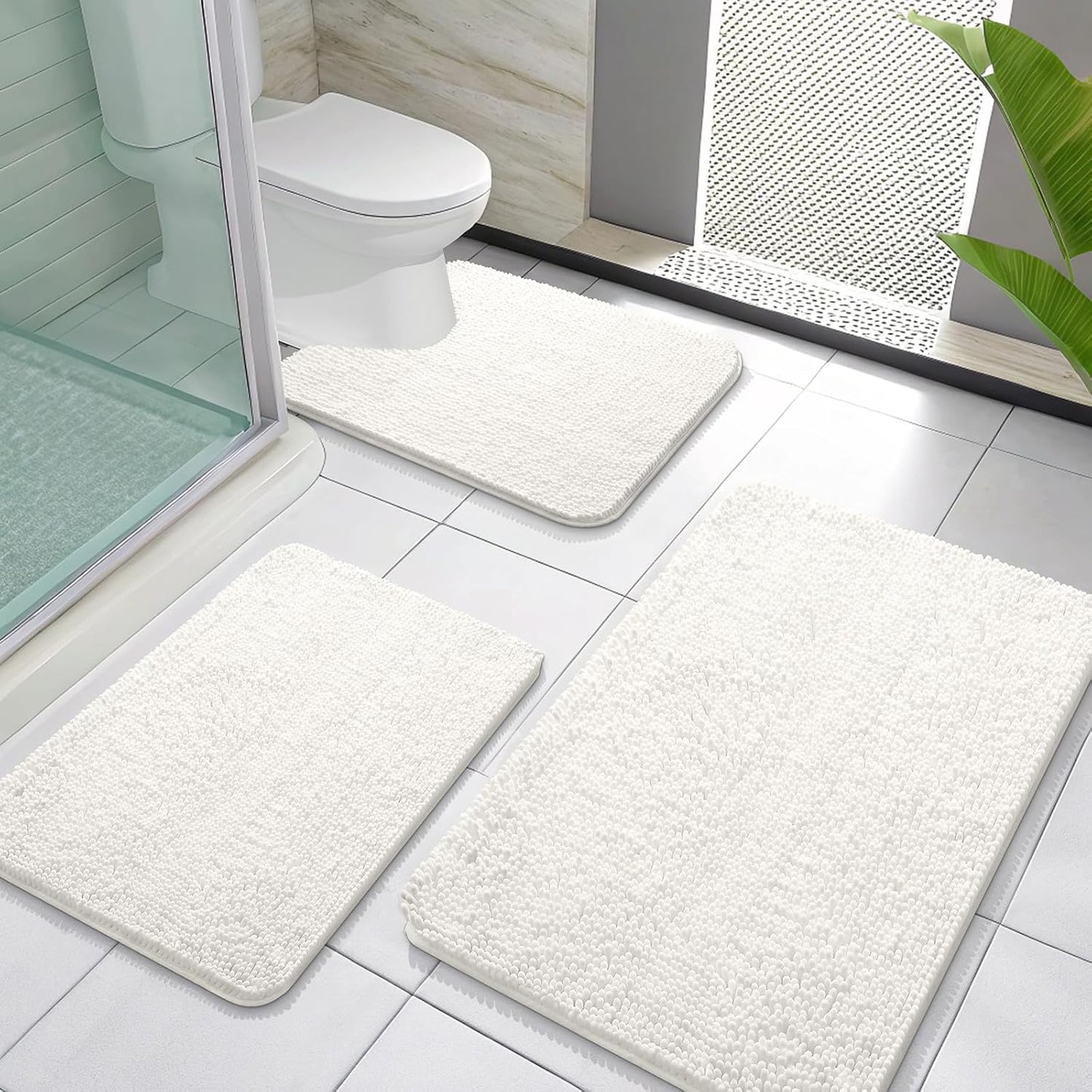 OLANLY Chenille Bath Mat Set - Soft, Absorbent, Quick Dry