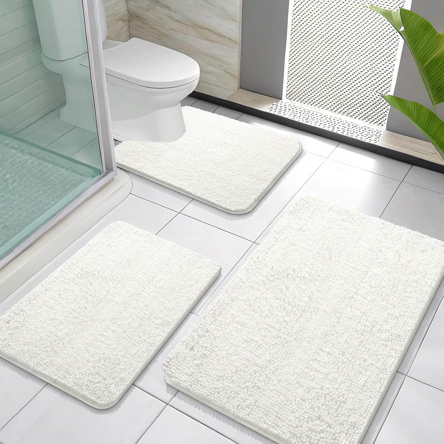 OLANLY Chenille Bath Mat Set - Soft, Absorbent, Quick Dry