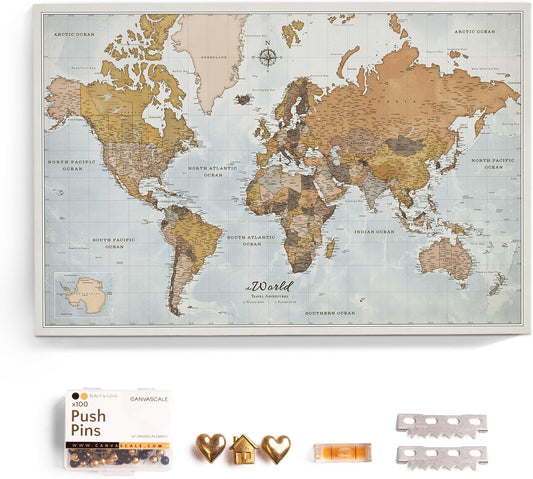 Canvas World Map Cork Pin Board for Stylish Home Decoration