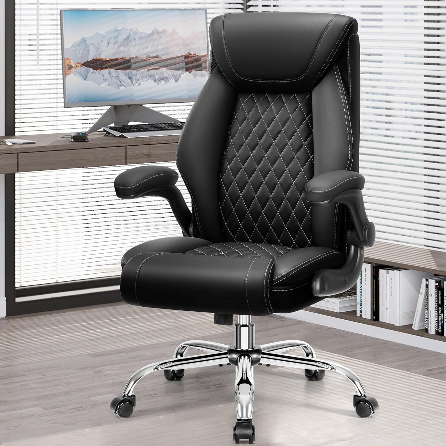 Ergonomic Big & Tall Leather Office Chair - Lumbar Support, Rocking Function