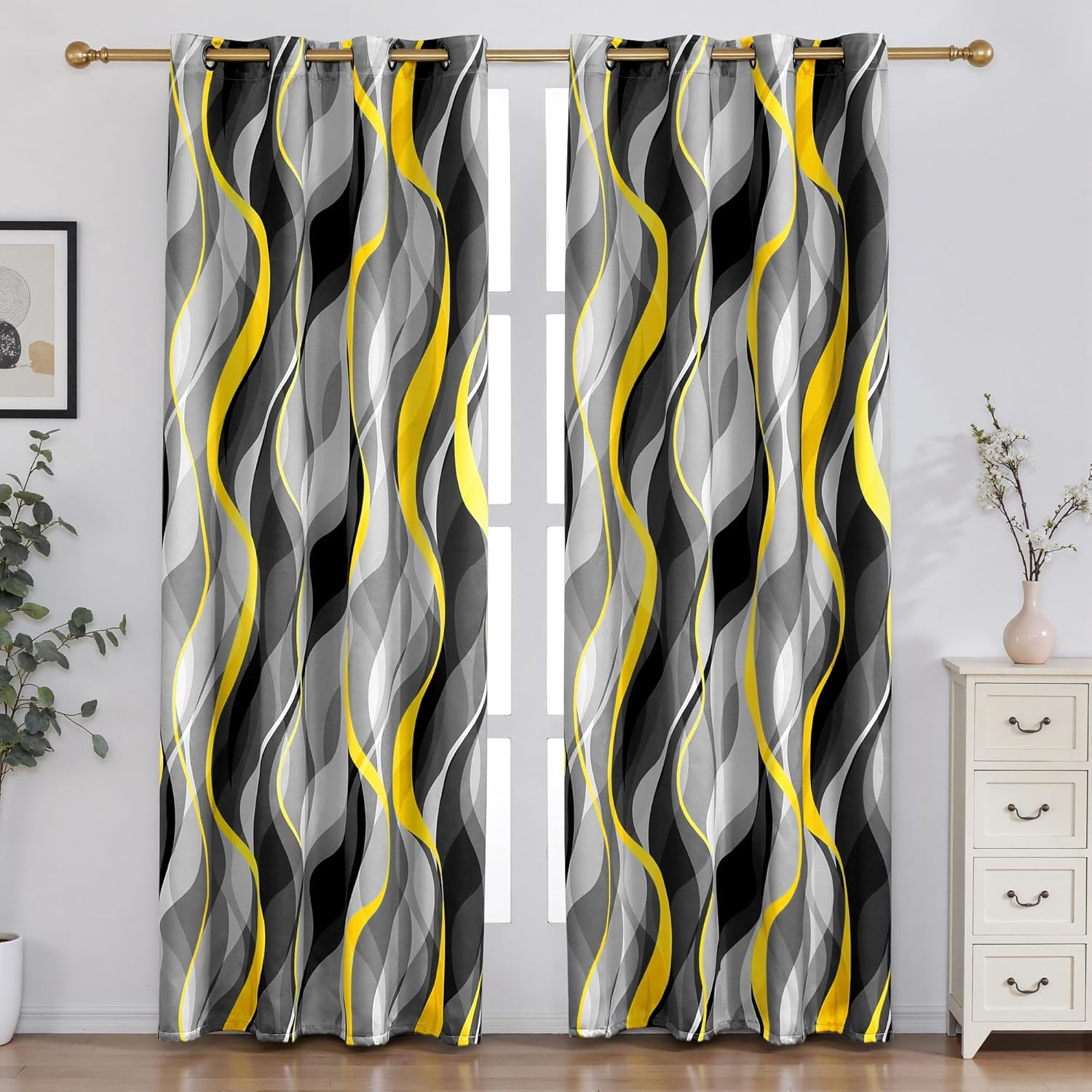 Weesire Yellow and Grey Blackout Curtains for Modern Living