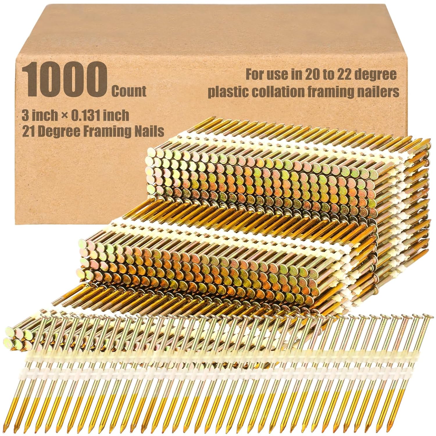 Pasimy 1000 Count Framing Nails for Construction and Carpentry