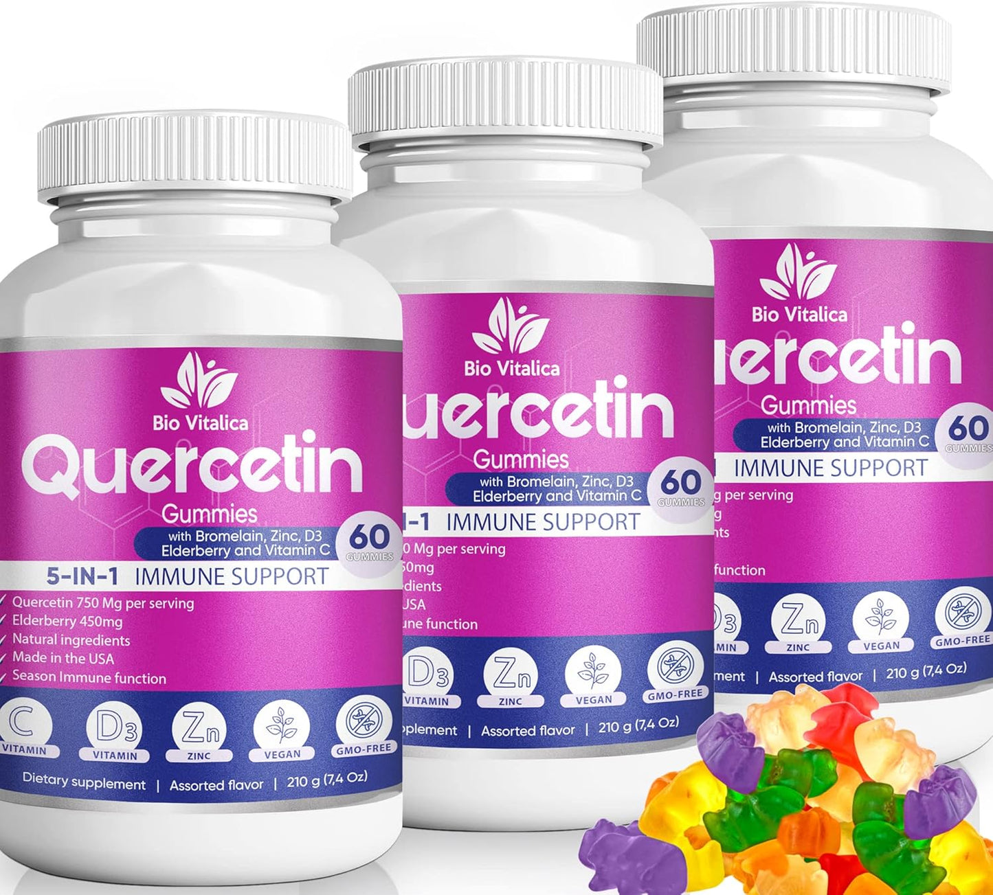 Quercetin Gummies with Bromelain, Vitamin C, Zinc & Elderberry