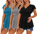 Ekouaer Maternity Shirts 3 Pack Flying Short Sleeve Nursing Tops waist