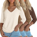 Ficerd 3 Pack Women's 3/4 Sleeve V Neck Tops - Comfortable Everyday in