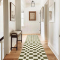 Checkered Plaid Area Rug 2x10 Runner - Soft Washable Olive Green