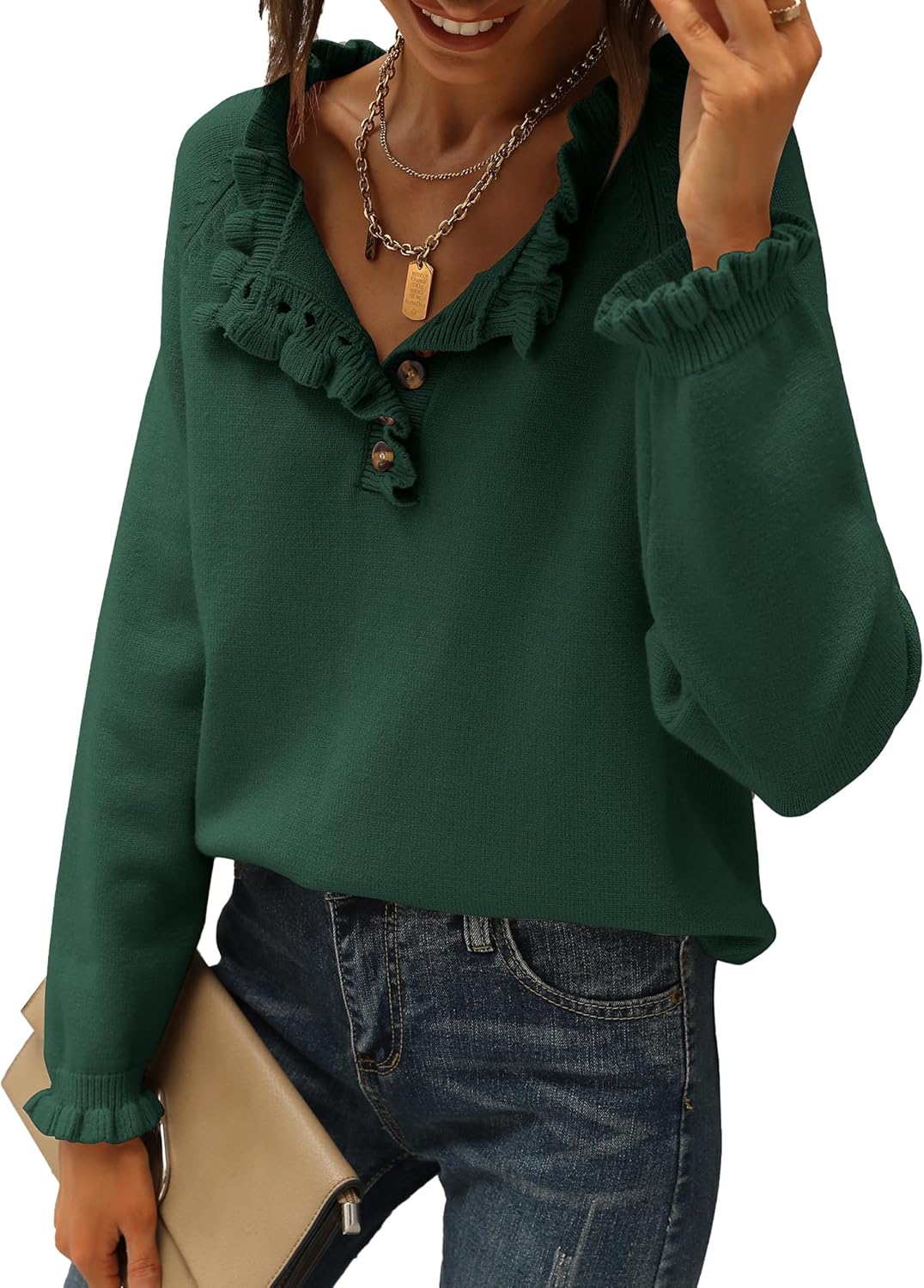 BTFBM Womens Sweaters Long Sleeve Ruffle Casual Pullover Tops