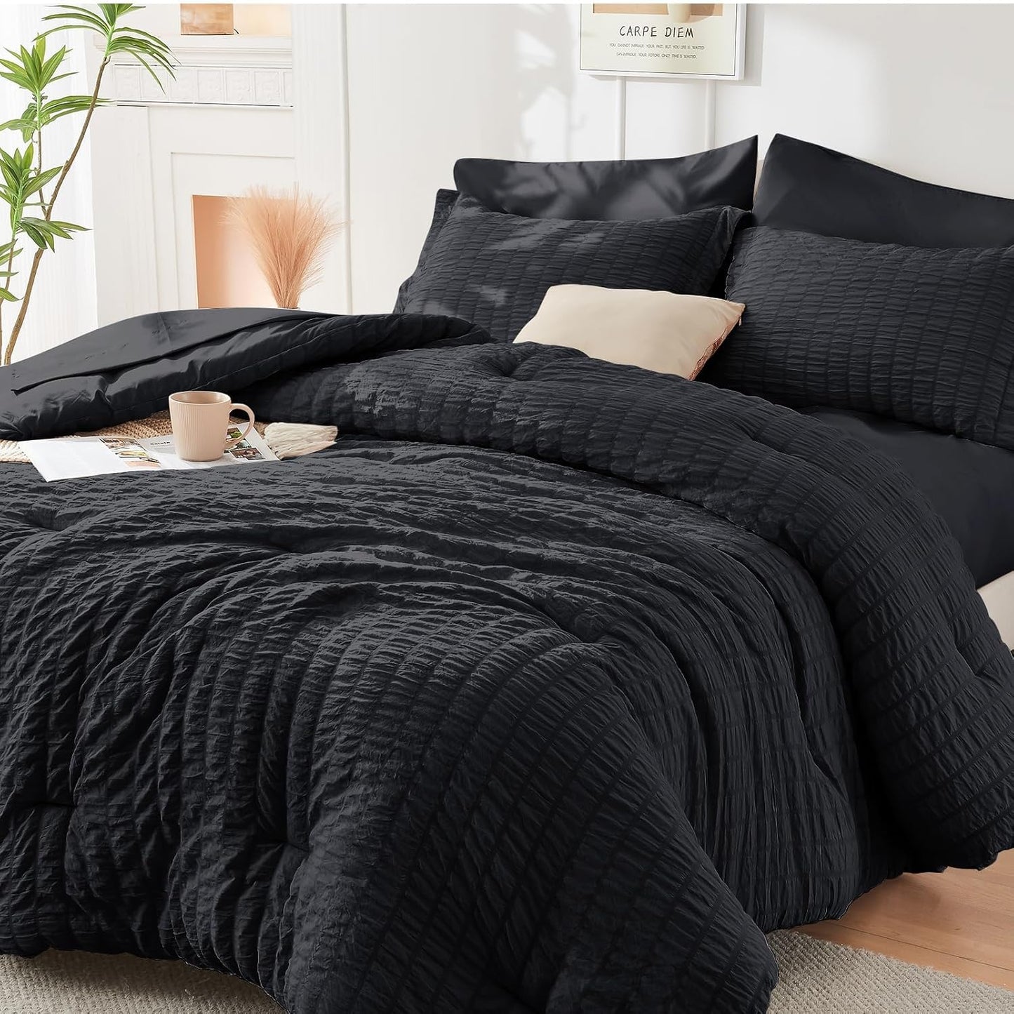 HYMOKEGE Black Full Size Comforter Sets for All Seasons Luxury