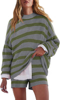 Womens Oversized Striped Lounge Set - Cozy 2 Piece Sweater