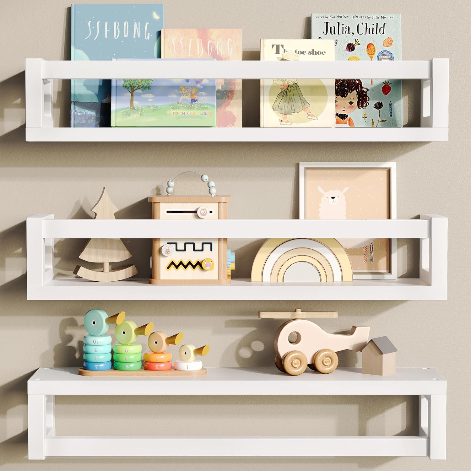 Upgraded Thick Floating Shelves for Kids and Nursery Decor