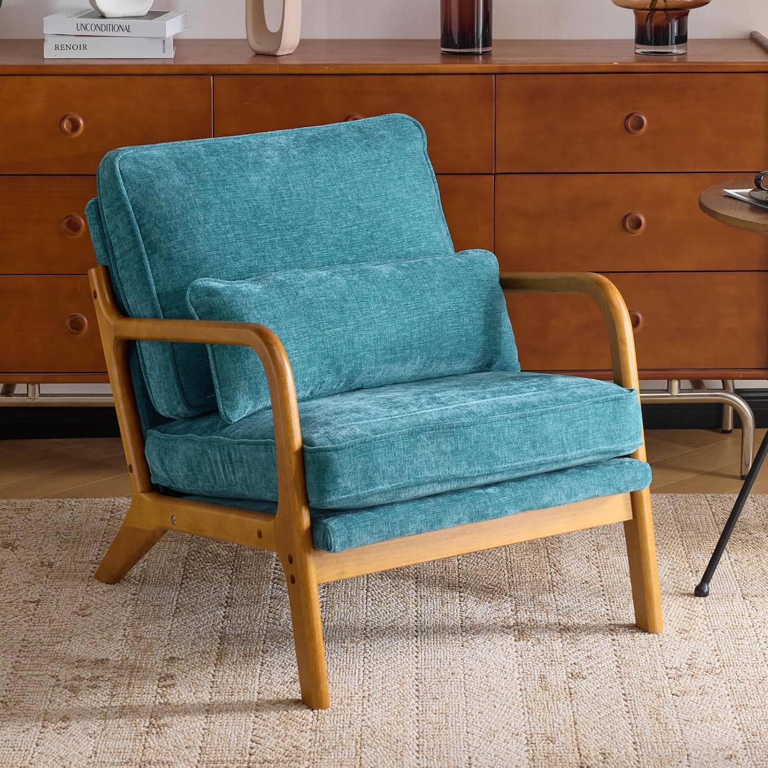 Mid Century Modern Accent Chair with Lumbar Pillow for Comfort