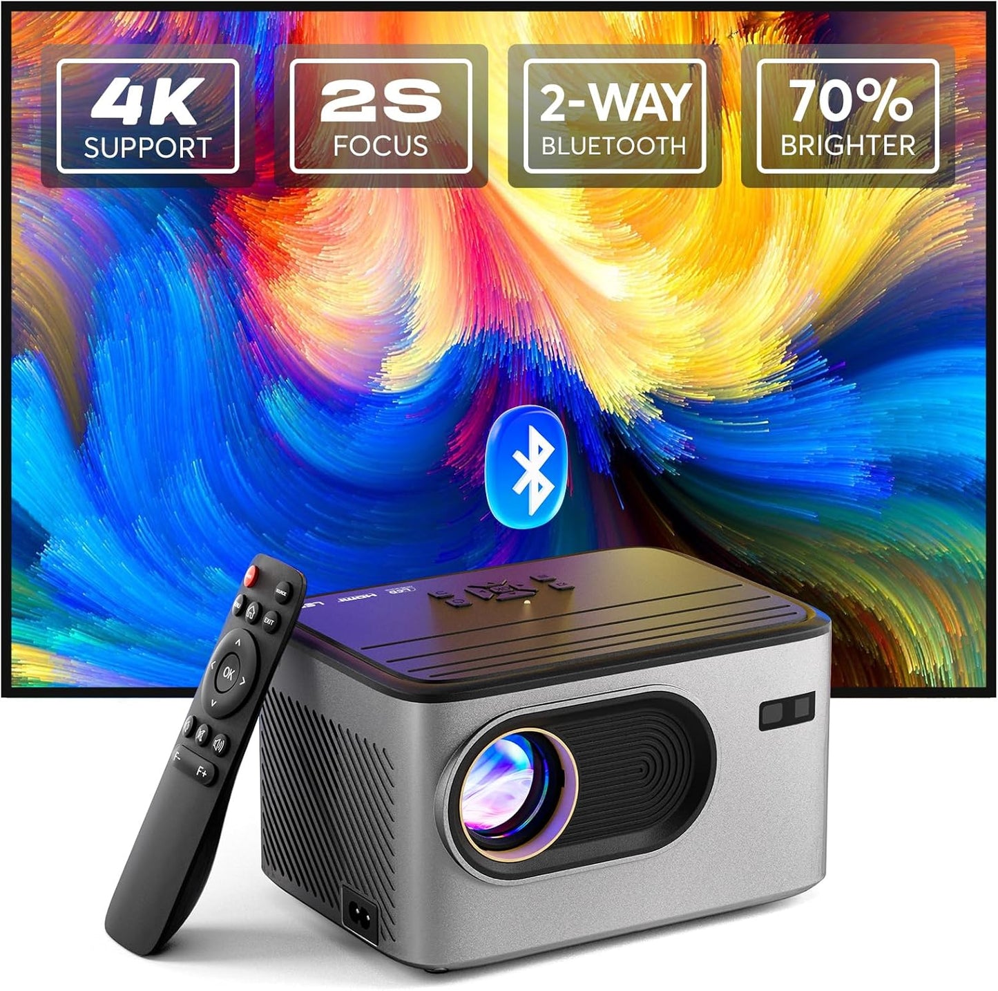 Immerse in 4K Clarity Anywhere: PANSEBA 1080P Bluetooth Projector