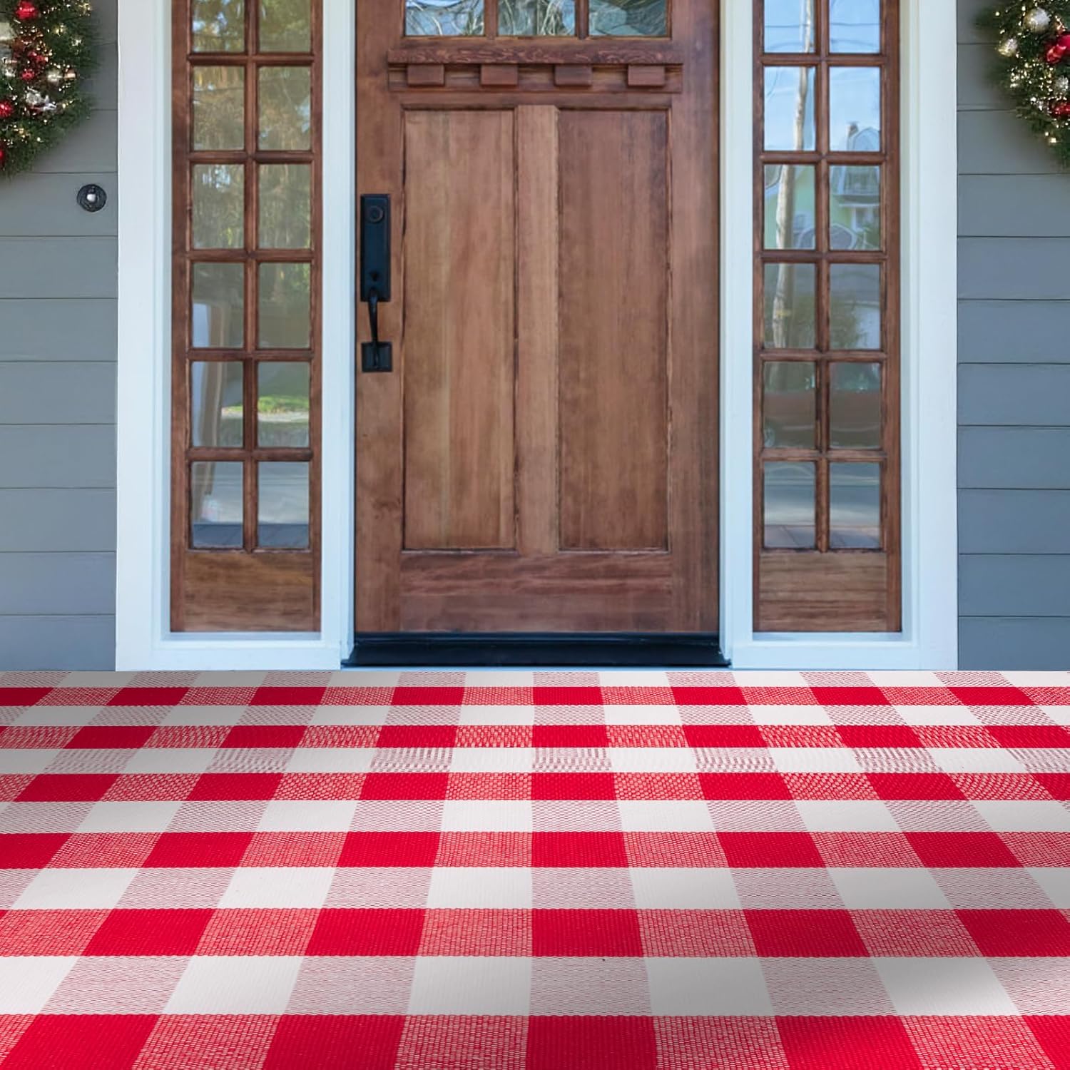 Christmas Red and White Plaid Rug for Indoor and Outdoor Use