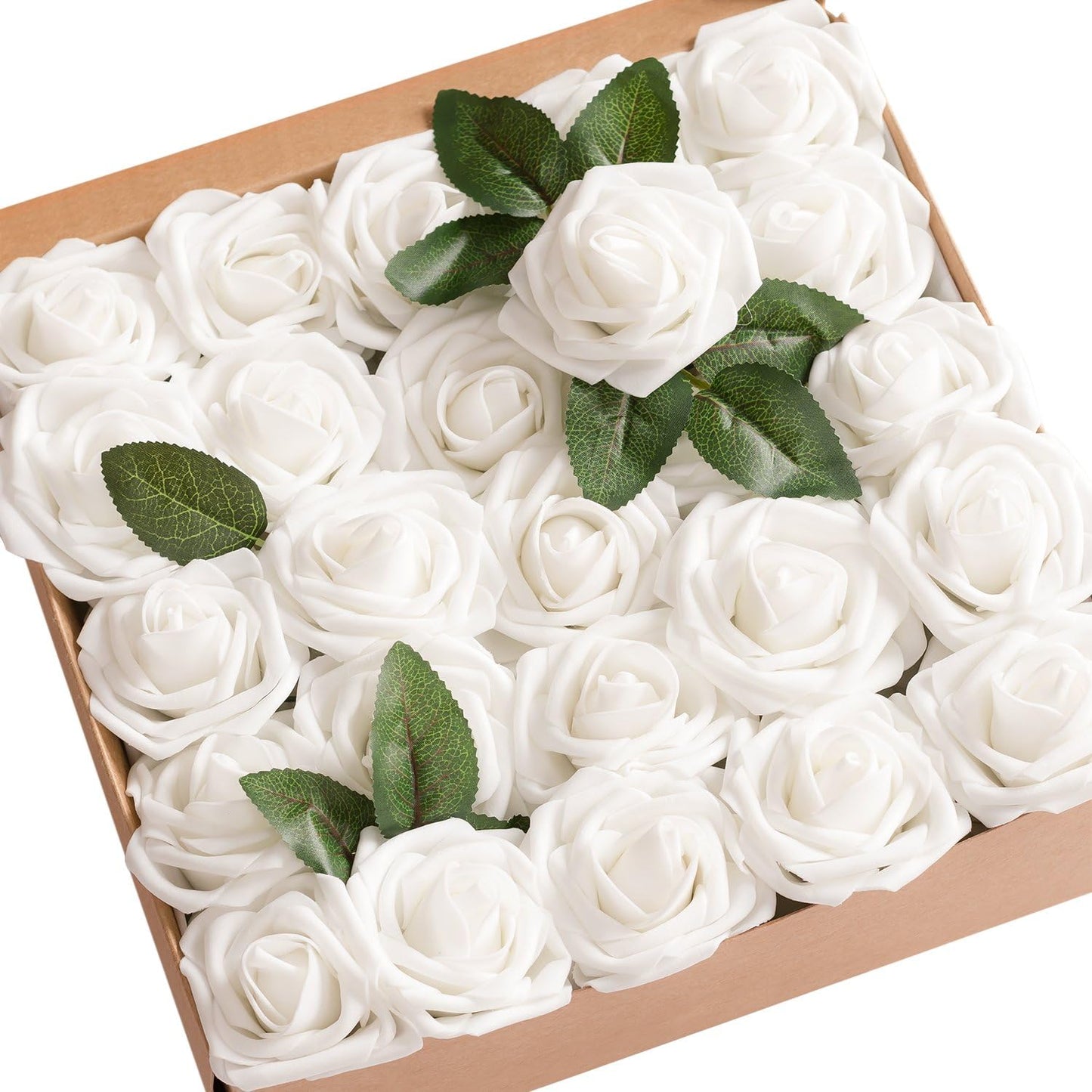 Ling's Moment 50Pcs White Roses Decor for Wedding Bouquets