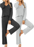 Ekouaer Womens 2 Pack Pajama Sets V Neck Long Sleeve - Soft Lounge
