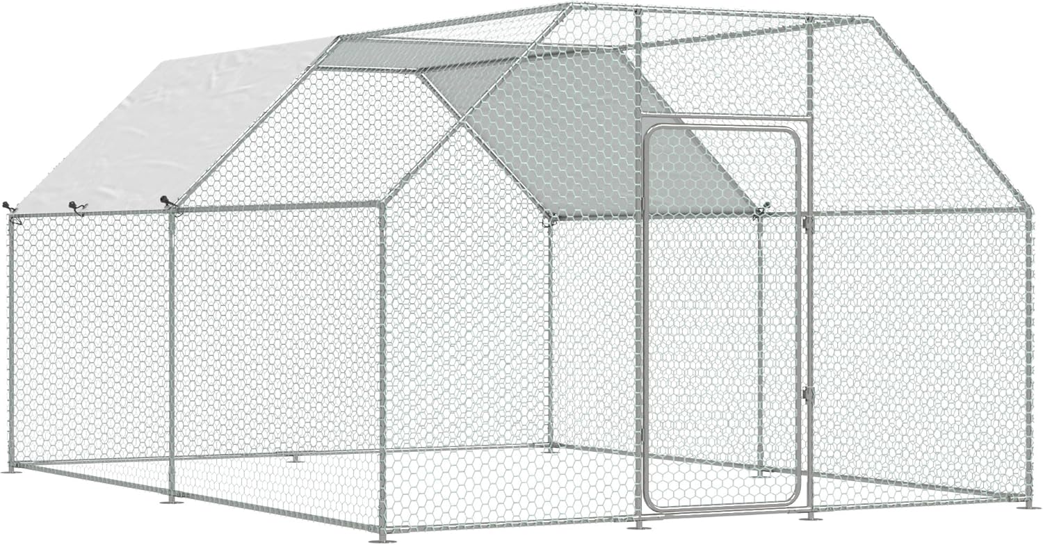 Esright Large Metal Chicken Coop Run for Yard with Cover