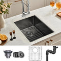 Black Kitchen Sink 15in Stainless Steel Undermount - Compact Bar Sink