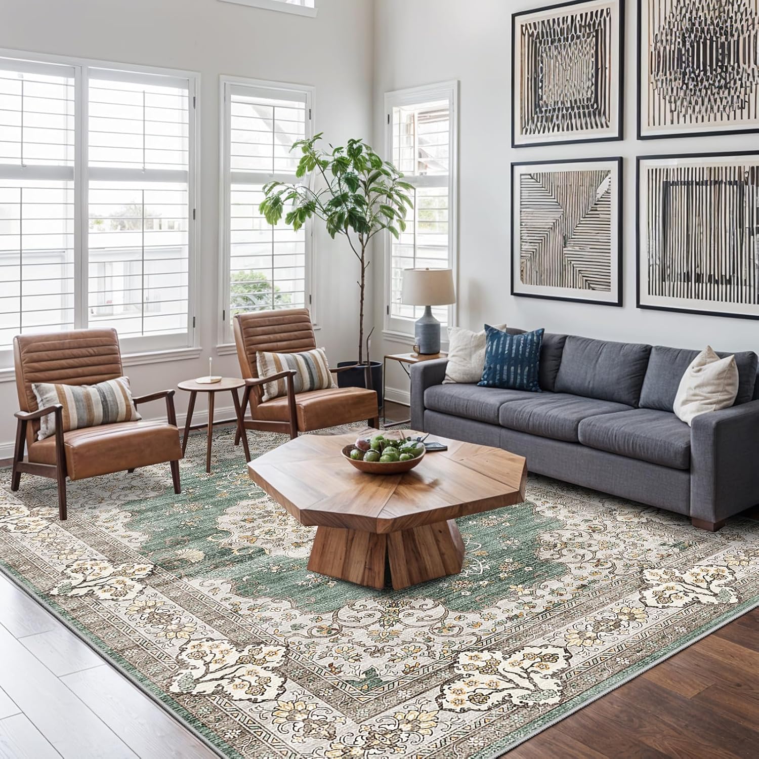 Washable 6x9 Area Rug for Living Room - Vintage Soft Carpet