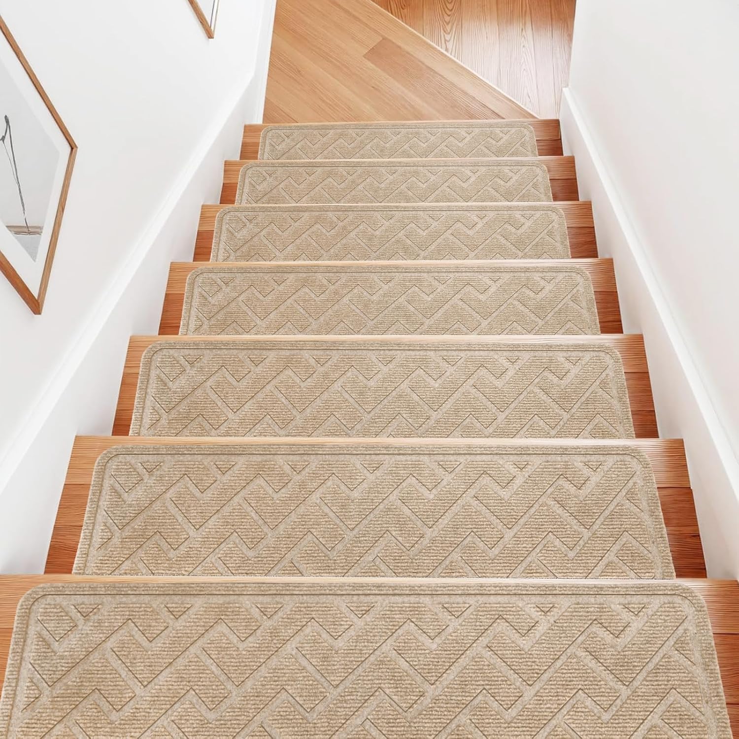 Non Slip Stair Treads 15 Pack for Wooden Steps - Beige Carpet