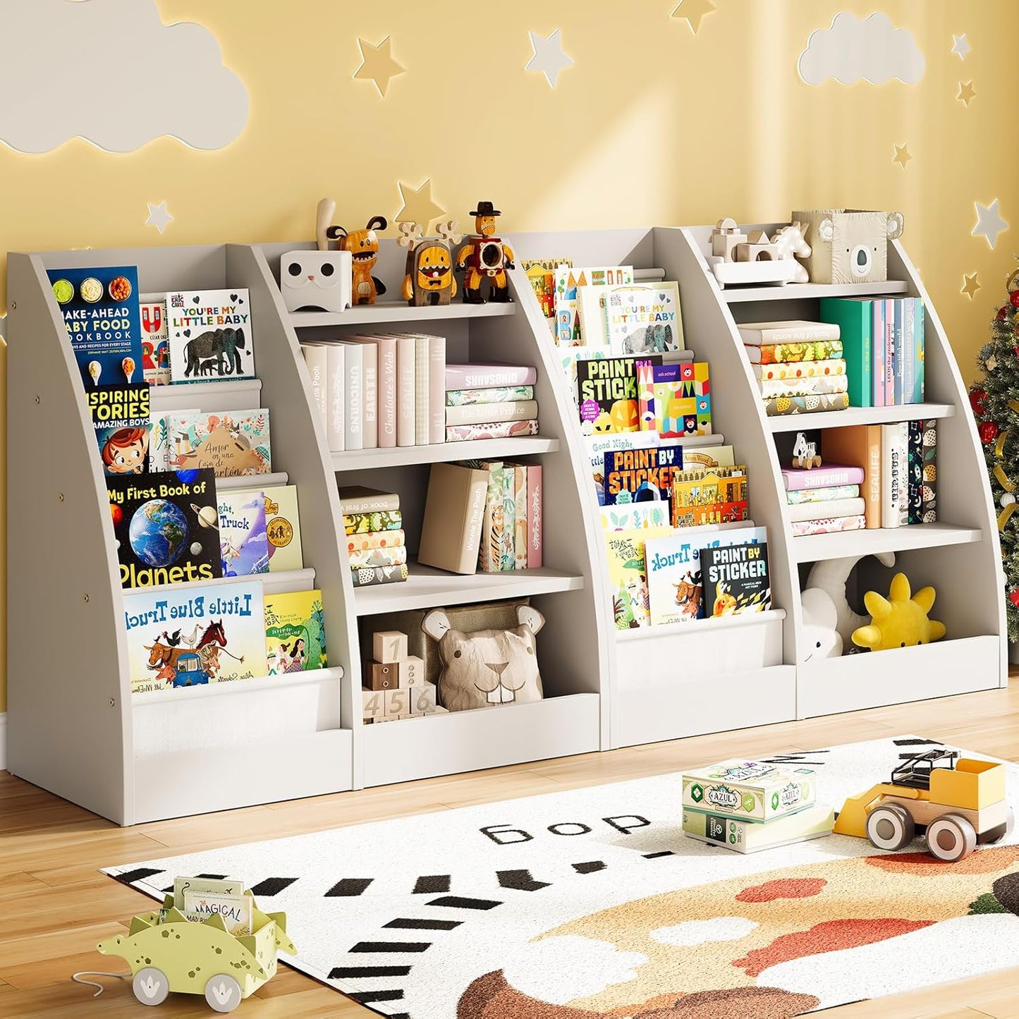 4 Tier Kids Bookshelf Set of 2 for Organized Playrooms